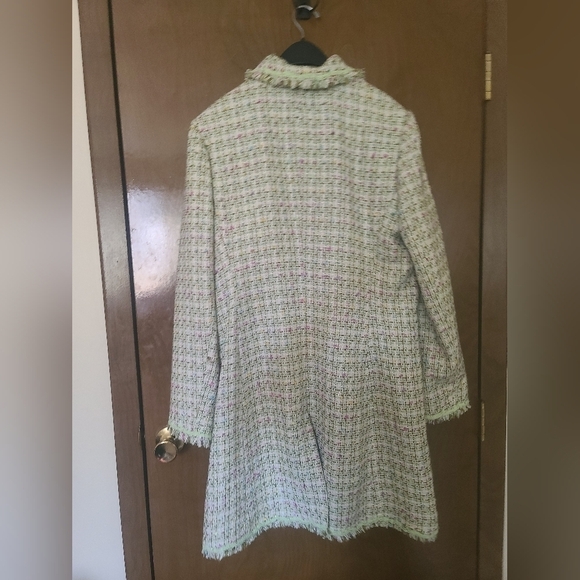 NWT I.C.E. Women's Size 14 Fringed Mint Green Tweed Jacket Coat Silk Blend - Picture 4 of 13